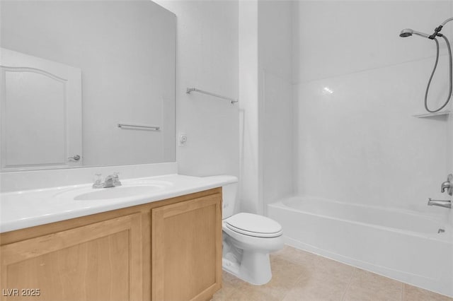 full bathroom with tile patterned flooring, toilet, vanity, and washtub / shower combination