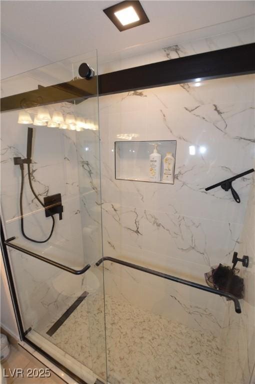 interior details with a marble finish shower