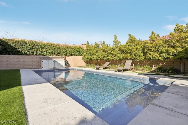 view of pool featuring a fenced backyard and a fenced in pool