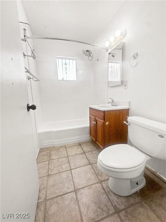 full bathroom featuring tub / shower combination, toilet, and vanity