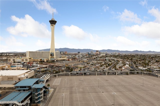 bird's eye view featuring a view of city and a mountain view