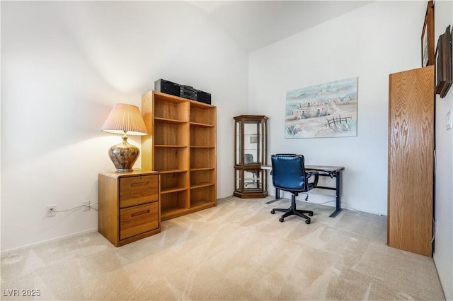 home office with light carpet