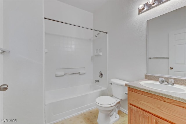 full bathroom featuring shower / bath combination, toilet, and vanity