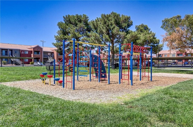 community playground with a lawn