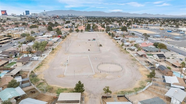 drone / aerial view featuring a mountain view