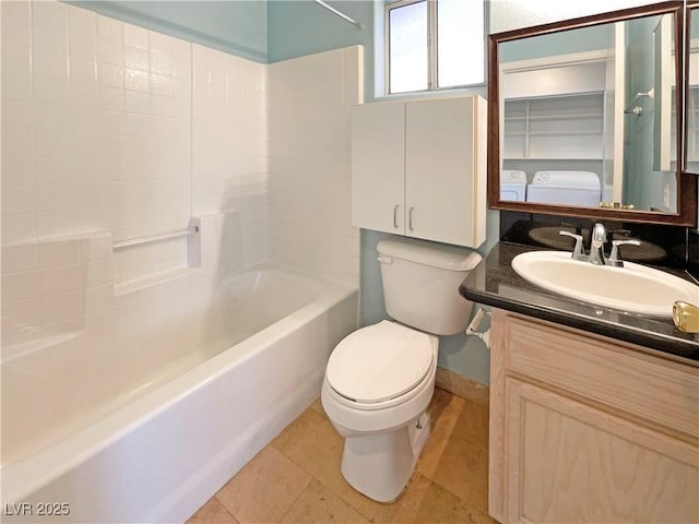 full bathroom with tile patterned floors, toilet, vanity, and  shower combination