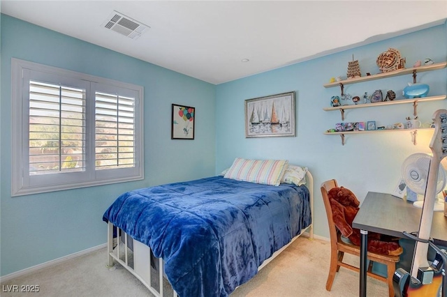 bedroom featuring carpet flooring, baseboards, and visible vents