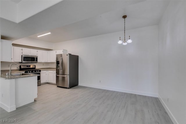 kitchen featuring a sink, white cabinets, light wood finished floors, and stainless steel appliances