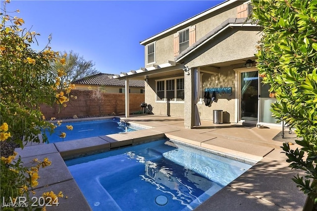 view of pool featuring a fenced in pool, a patio, and fence