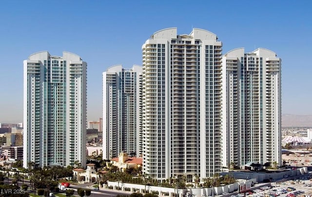 view of building exterior with a city view