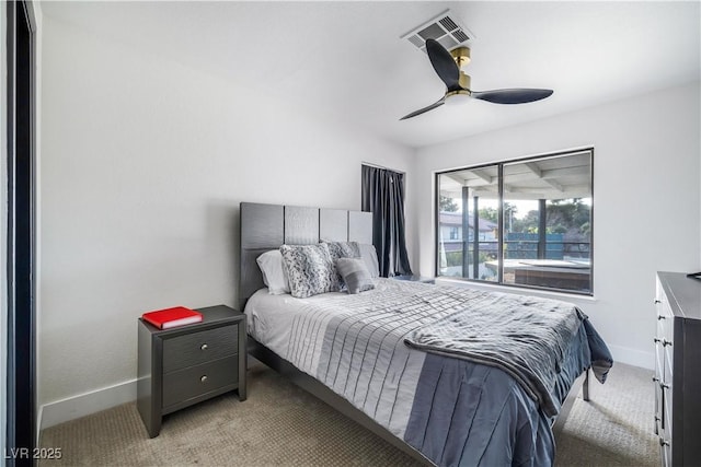3911 Kamden Way, Las Vegas, NV 89119 - bedroom with visible vents, baseboards, light colored carpet, and ceiling fan