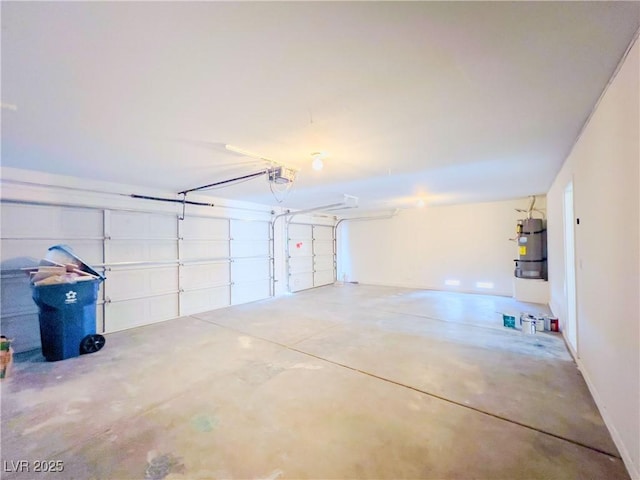 garage with water heater and a garage door opener