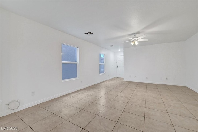 unfurnished room with visible vents, baseboards, and a ceiling fan