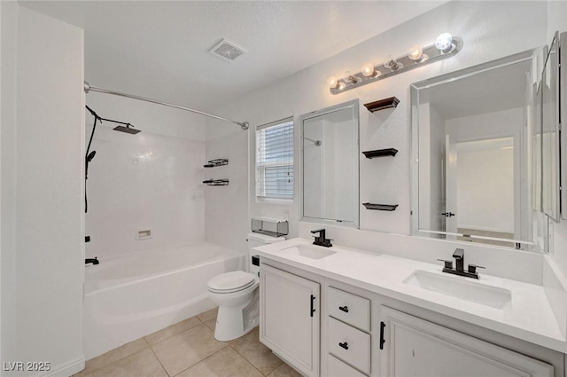 bathroom with tile patterned flooring, toilet, visible vents, and a sink