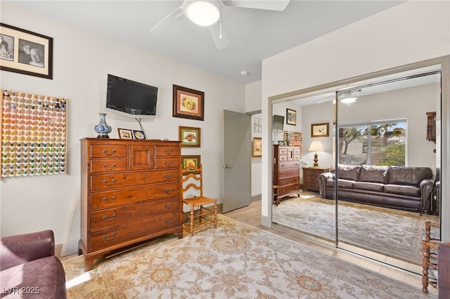 bedroom with a closet and ceiling fan