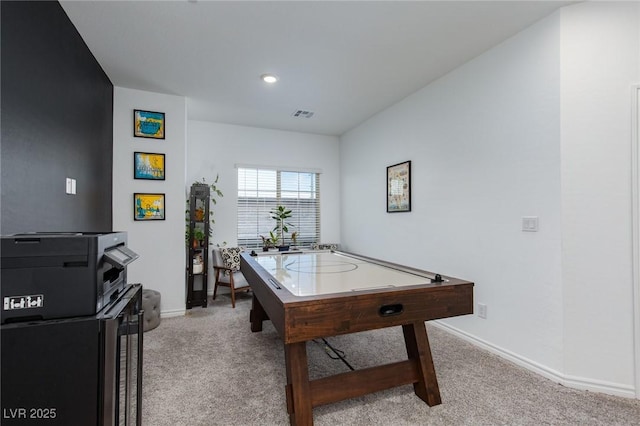 playroom featuring visible vents, baseboards, and carpet flooring