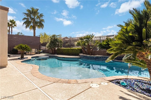 view of pool featuring a fenced in pool, a patio, and a fenced backyard