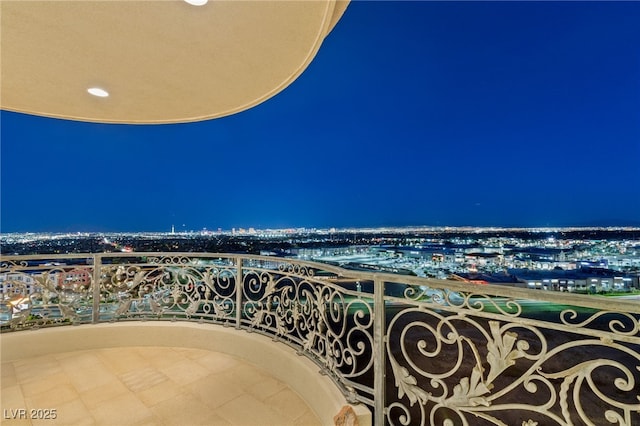 view of balcony at night