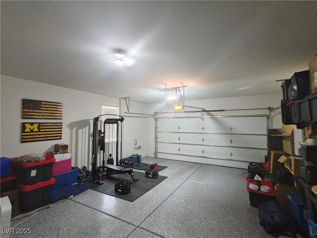 garage with a garage door opener