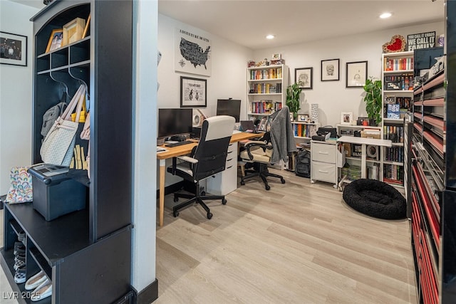 office featuring recessed lighting and wood finished floors