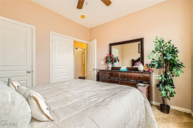 bedroom with baseboards and ceiling fan