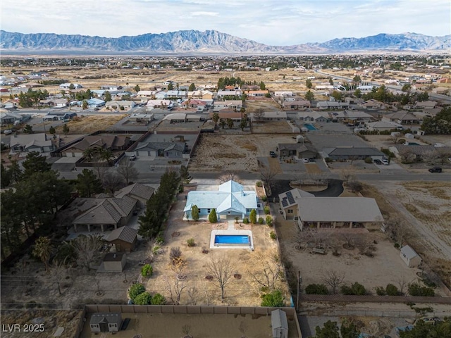 aerial view featuring a residential view and a mountain view