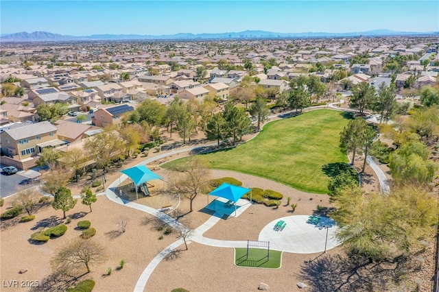 aerial view with a mountain view and a residential view