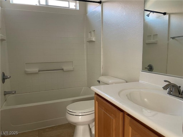 full bath with vanity, toilet, and shower / bathtub combination