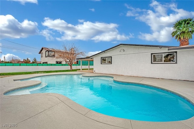 view of pool featuring a patio, fence, and a fenced in pool