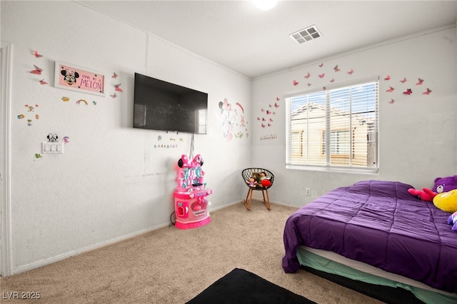 bedroom with visible vents and carpet floors