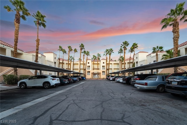 parking at dusk with covered parking