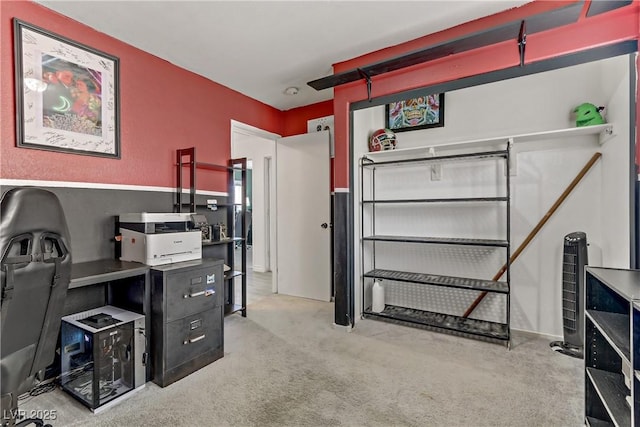 view of carpeted home office