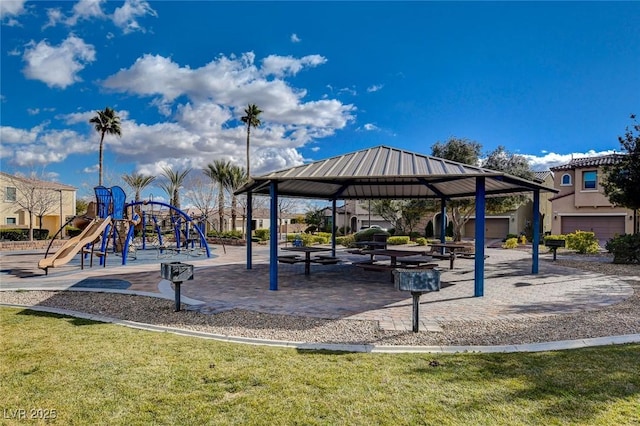 community playground with a gazebo and a yard