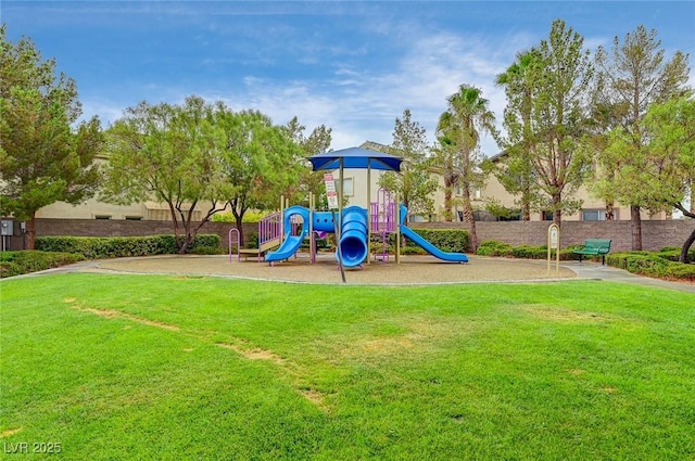 community play area with a yard