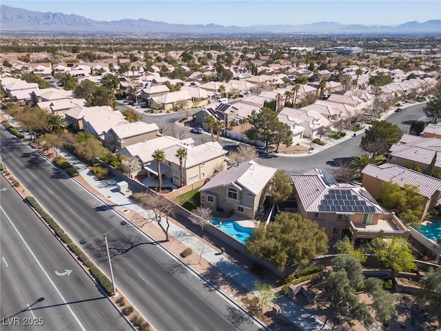 aerial view featuring a residential view and a mountain view