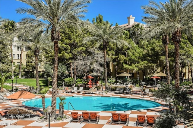 community pool with a patio