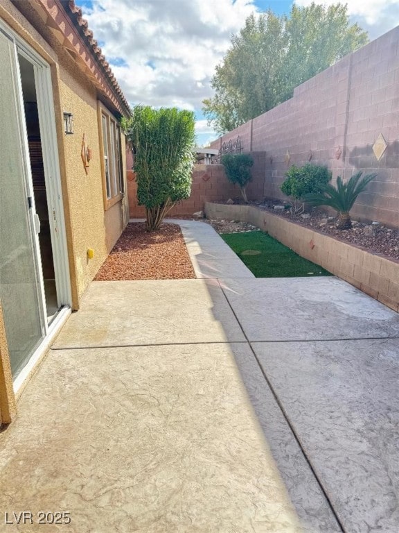 view of yard with a patio area and a fenced backyard