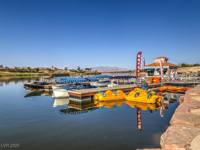 view of dock with a water view