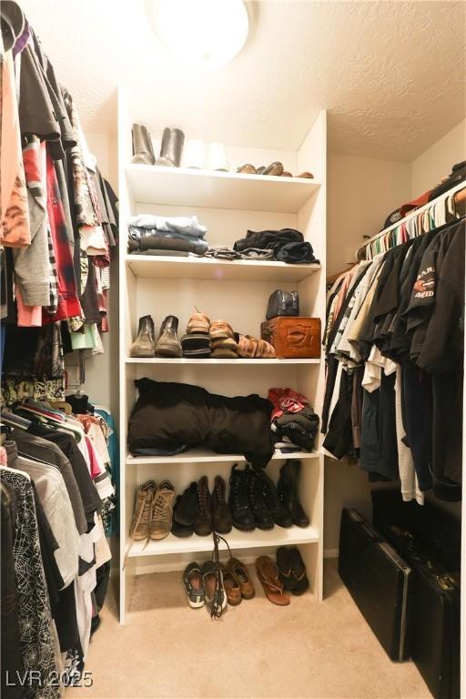 walk in closet featuring carpet floors