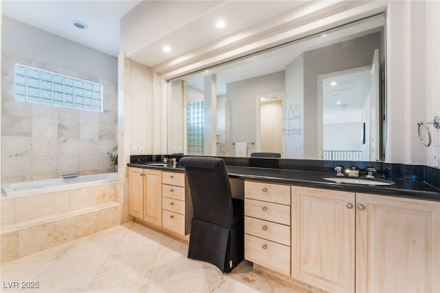 2221 Glenbrook Way, Las Vegas, NV 89117 - full bathroom with vanity, plenty of natural light, tile patterned flooring, and tiled bath