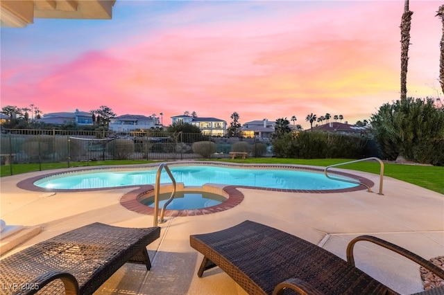 2221 Glenbrook Way, Las Vegas, NV 89117 - view of swimming pool featuring a fenced in pool, a patio, an in ground hot tub, and fence