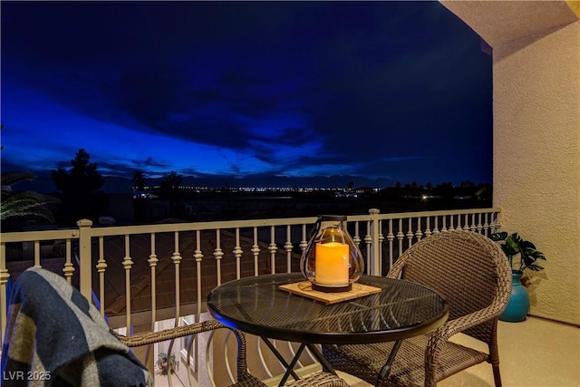 view of balcony at night