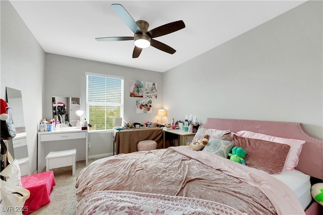 bedroom featuring carpet flooring and ceiling fan