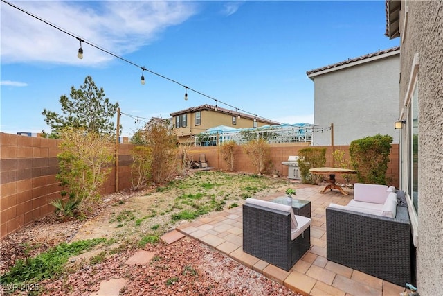 view of yard featuring a patio and a fenced backyard