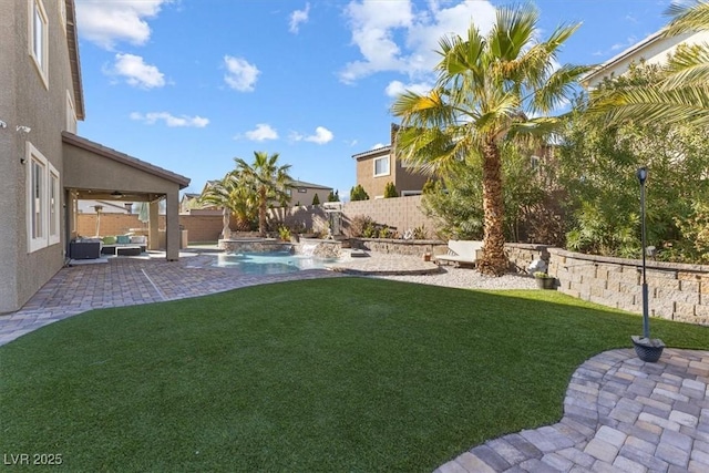 view of yard with a patio and a fenced backyard