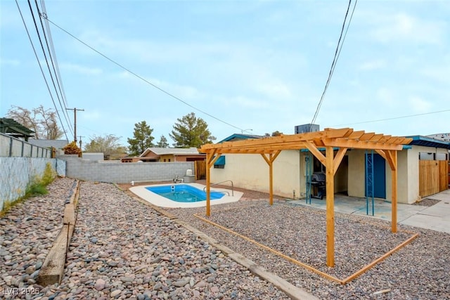 view of swimming pool with a patio area, a fenced in pool, a pergola, and a fenced backyard