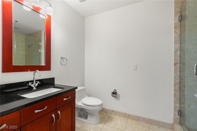 bathroom with vanity, tile patterned floors, and a stall shower