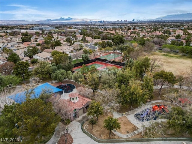 drone / aerial view with a mountain view