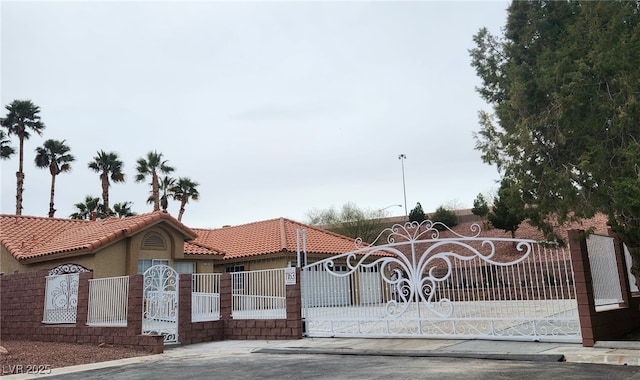 view of gate with a fenced front yard