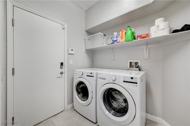 laundry room featuring baseboards, independent washer and dryer, and laundry area